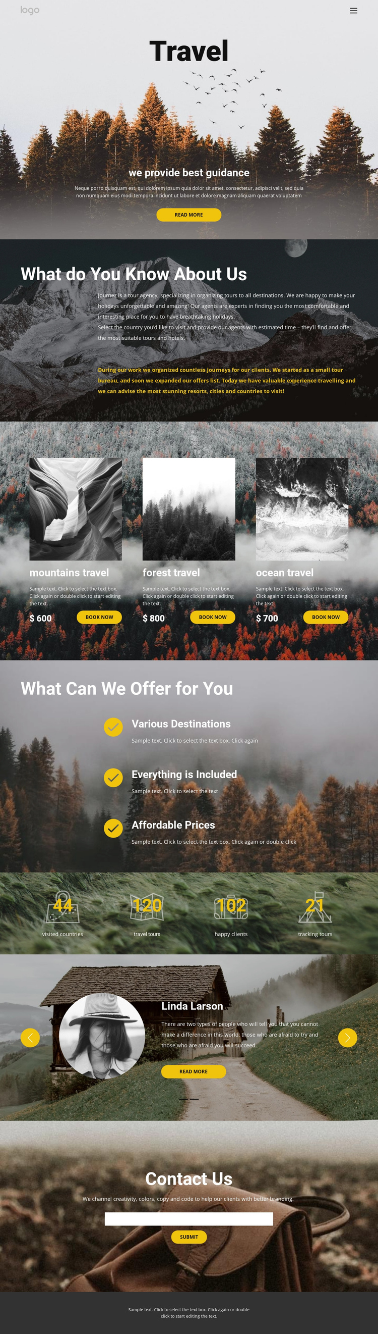 Wild solo travel One Page Template