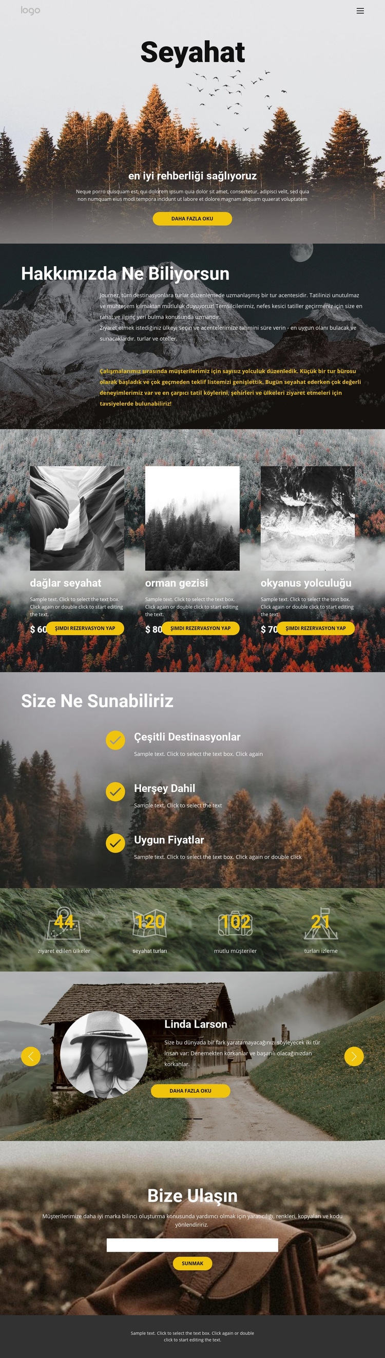 Vahşi yalnız seyahat Web Sitesi Mockup'ı