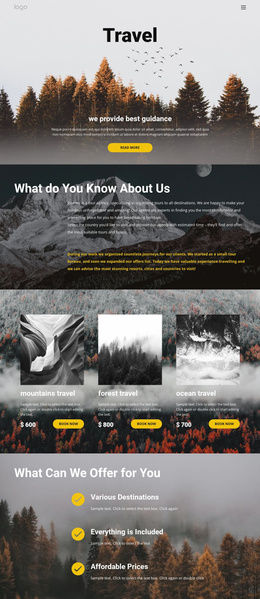 Website Layout For Wild Solo Travel