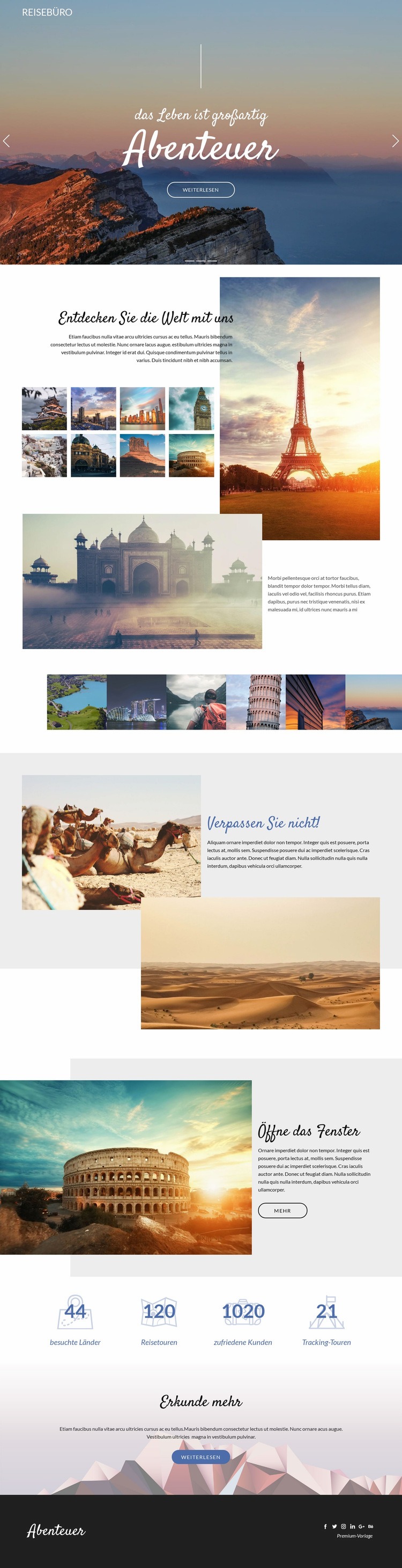 Abenteuer und Reisen Website-Modell