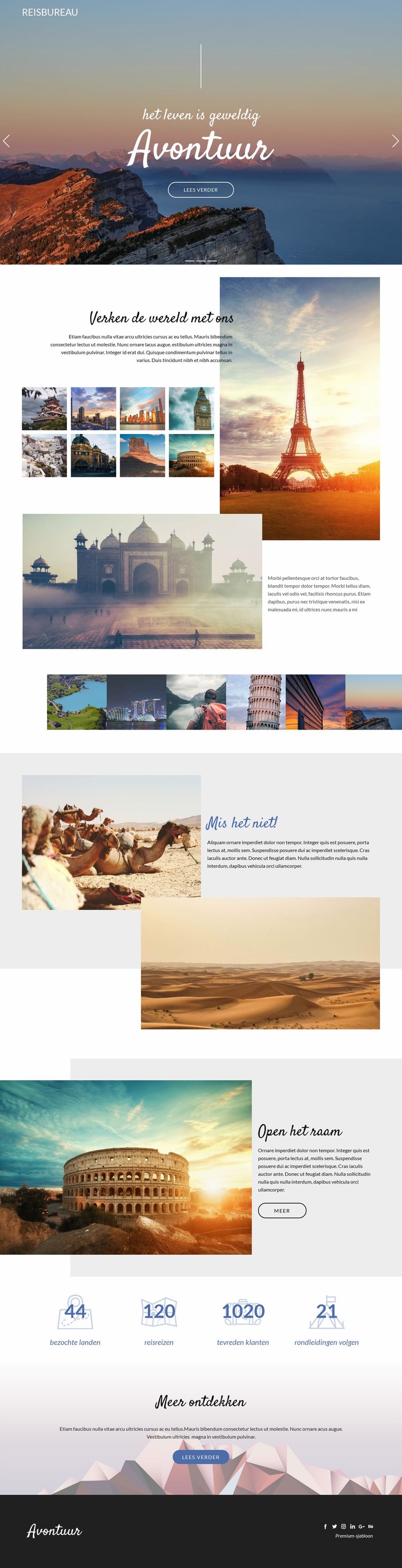 Avontuur en reizen Website mockup