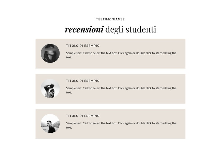 Recensioni degli studenti di affari Un modello di pagina