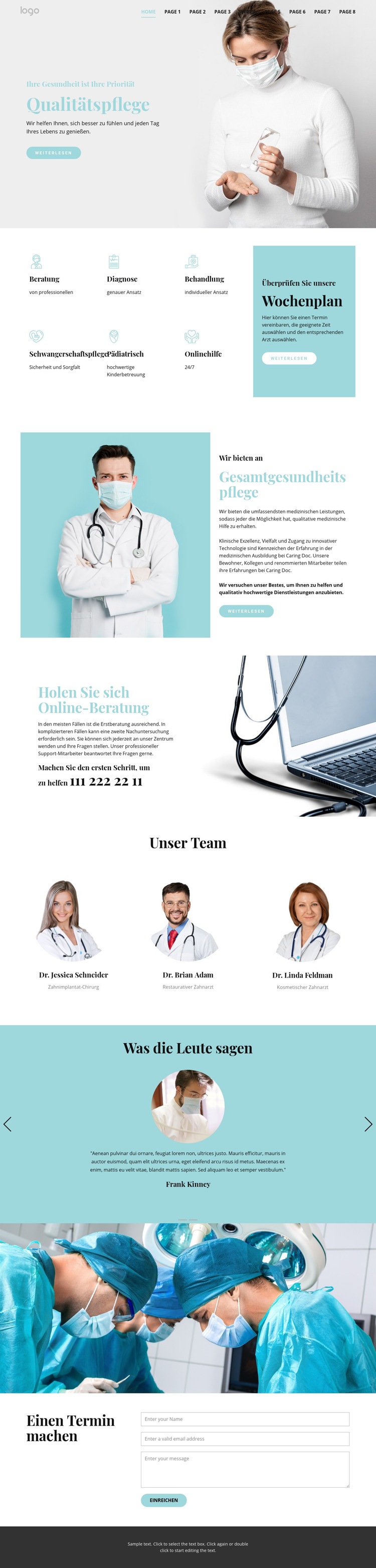 Qualitativ hochwertige medizinische Versorgung Landing Page