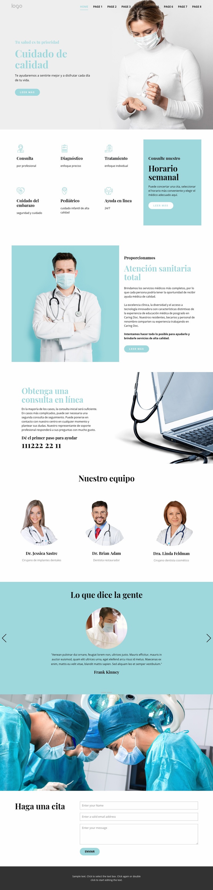 Atención médica de calidad Maqueta de sitio web