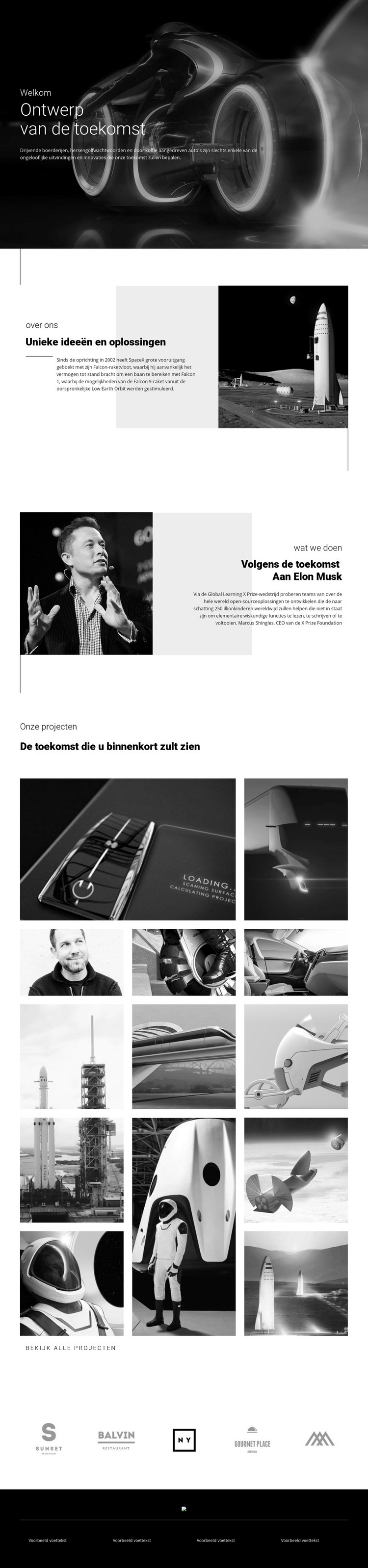 Ontwerp van toekomstige technologie Website mockup