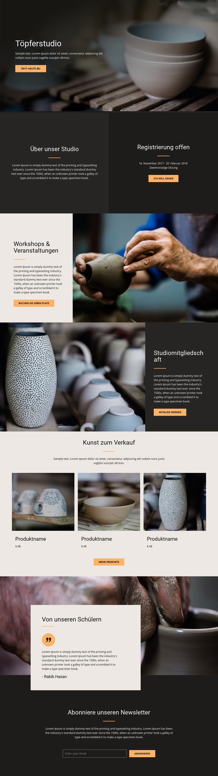 Werkstatt Keramik Kunst Website-Vorlage