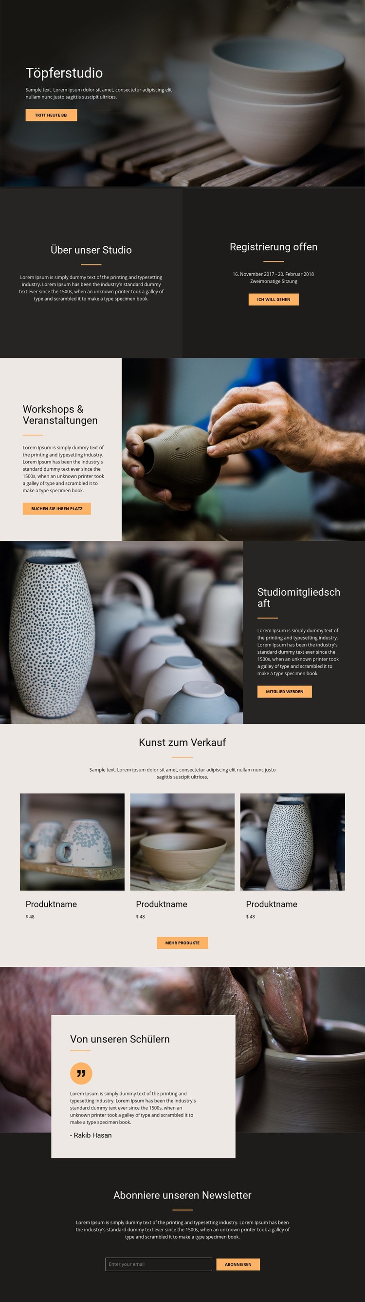 Werkstatt Keramik Kunst Landing Page