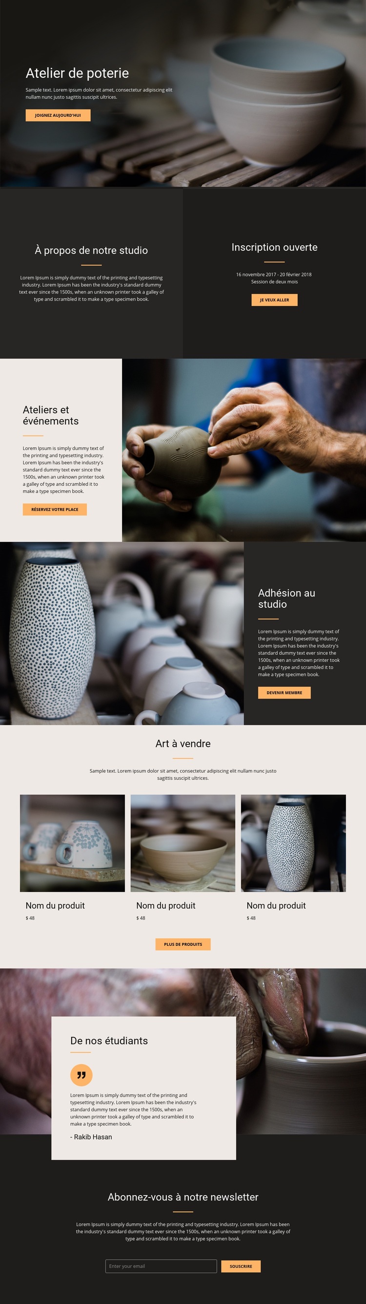 Atelier d'art de la poterie Conception de site Web