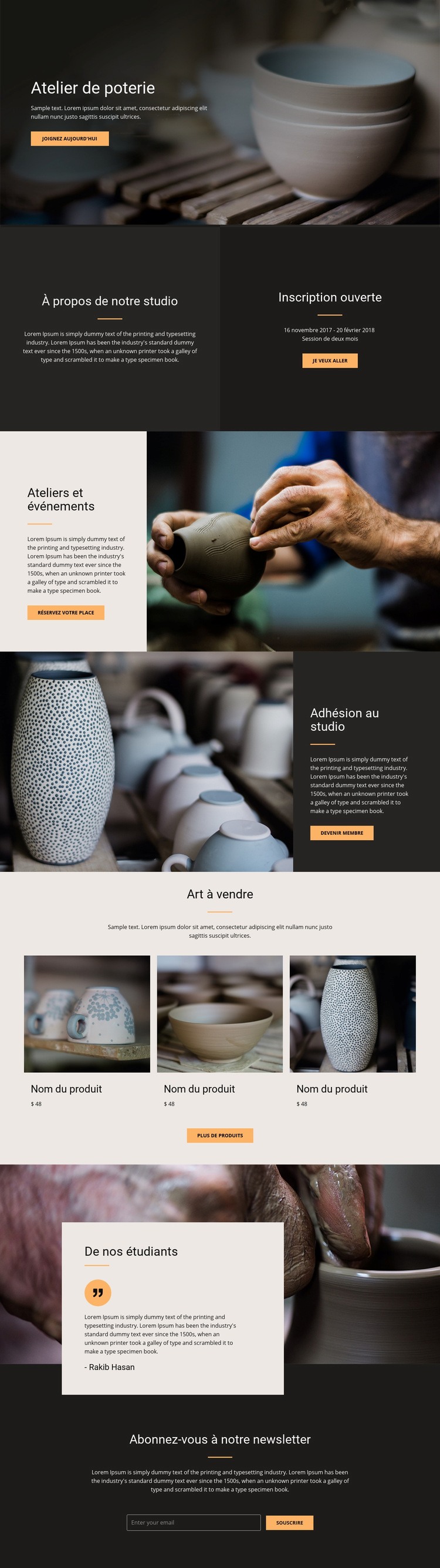 Atelier d'art de la poterie Maquette de site Web