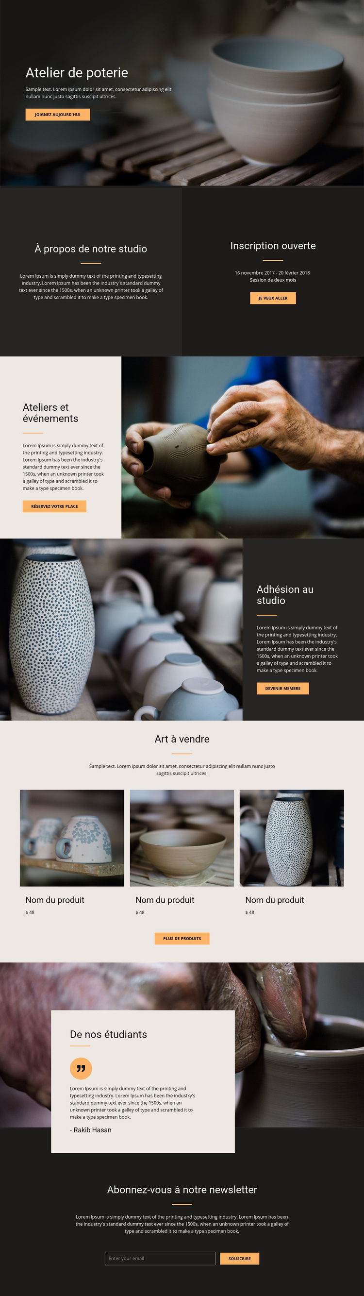 Atelier d'art de la poterie Modèle de site Web