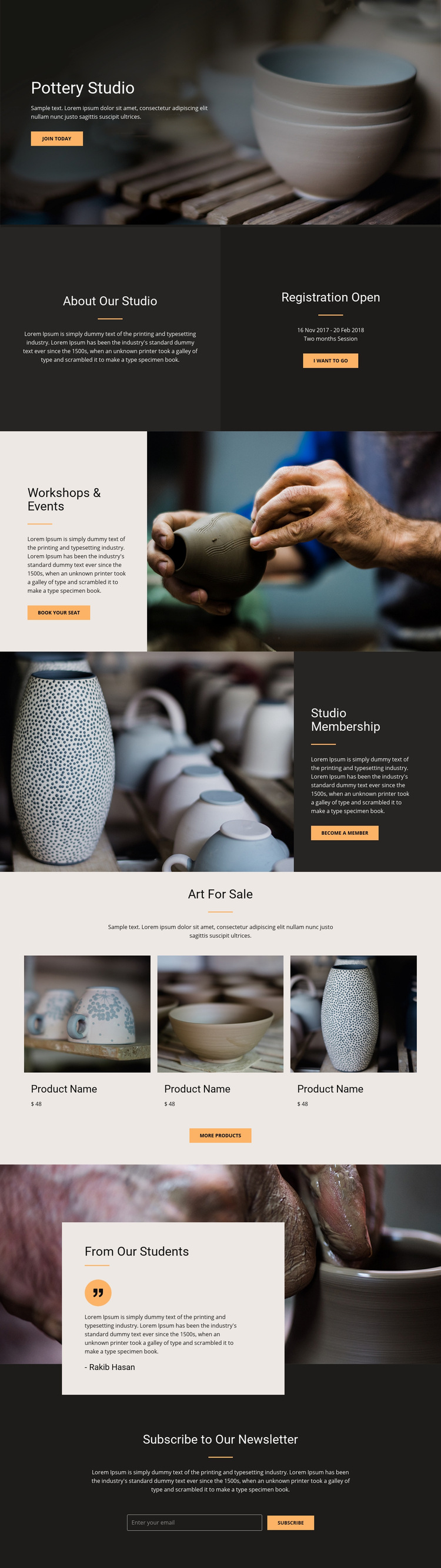 Workshop pottery art Web Page Design