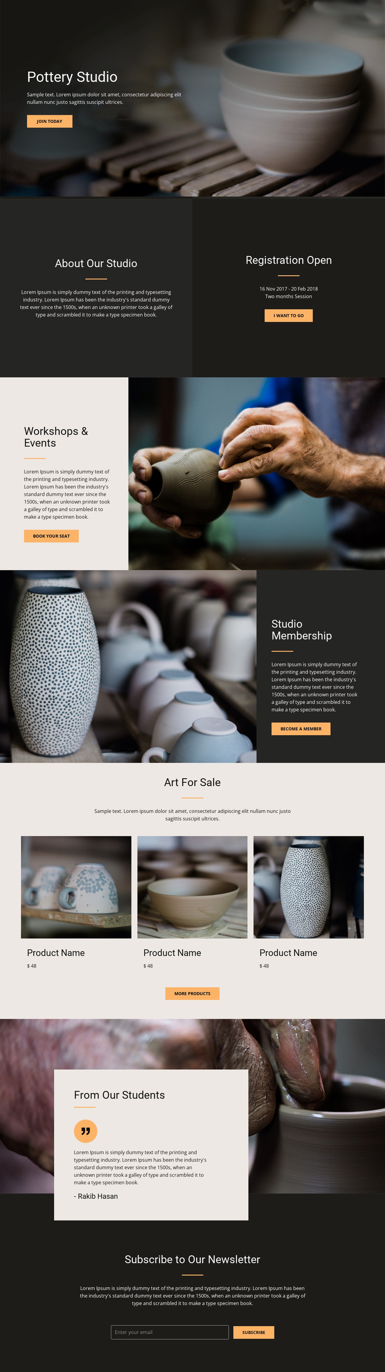 Workshop pottery art WordPress Website Builder