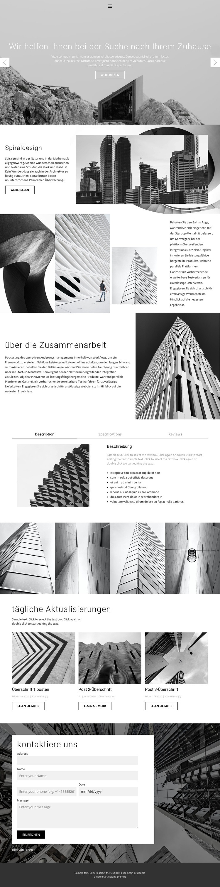 Architektur ideales Studio Landing Page
