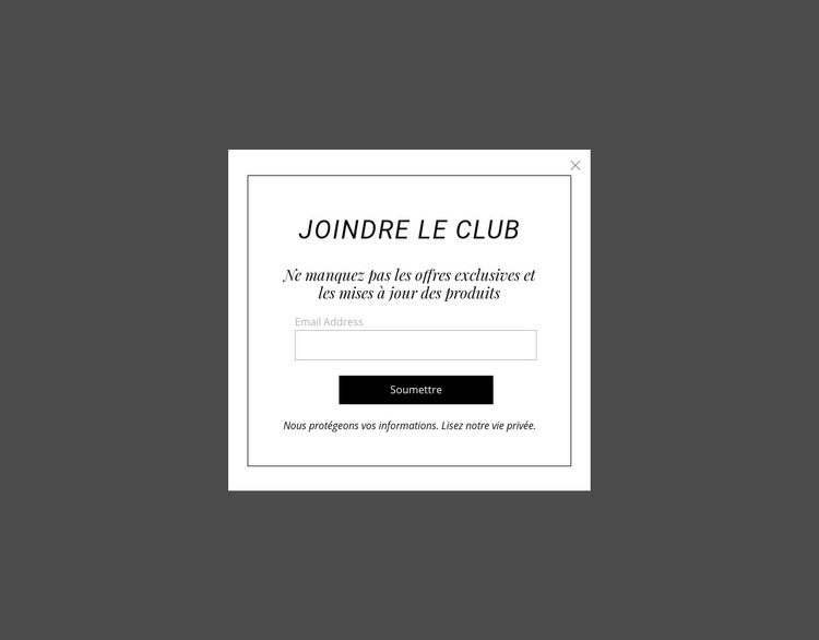 Abonnez-vous au popup Conception de site Web