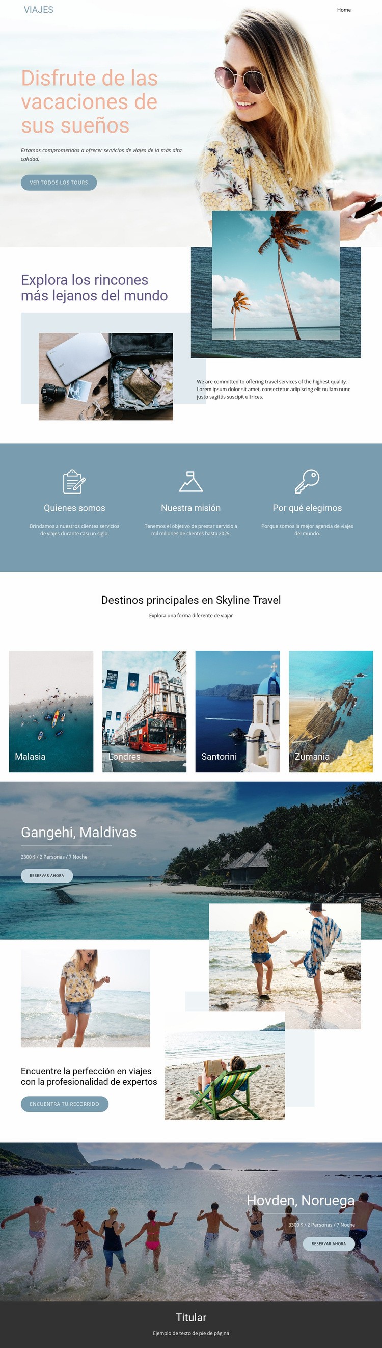 Agencia de viajes de ensueño Diseño de páginas web