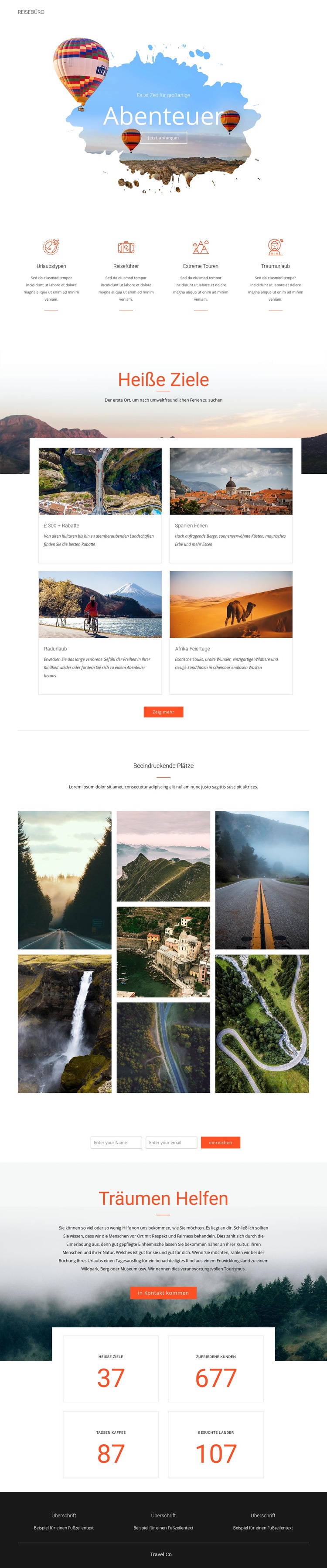 Abenteuertouren und Reisen Website design