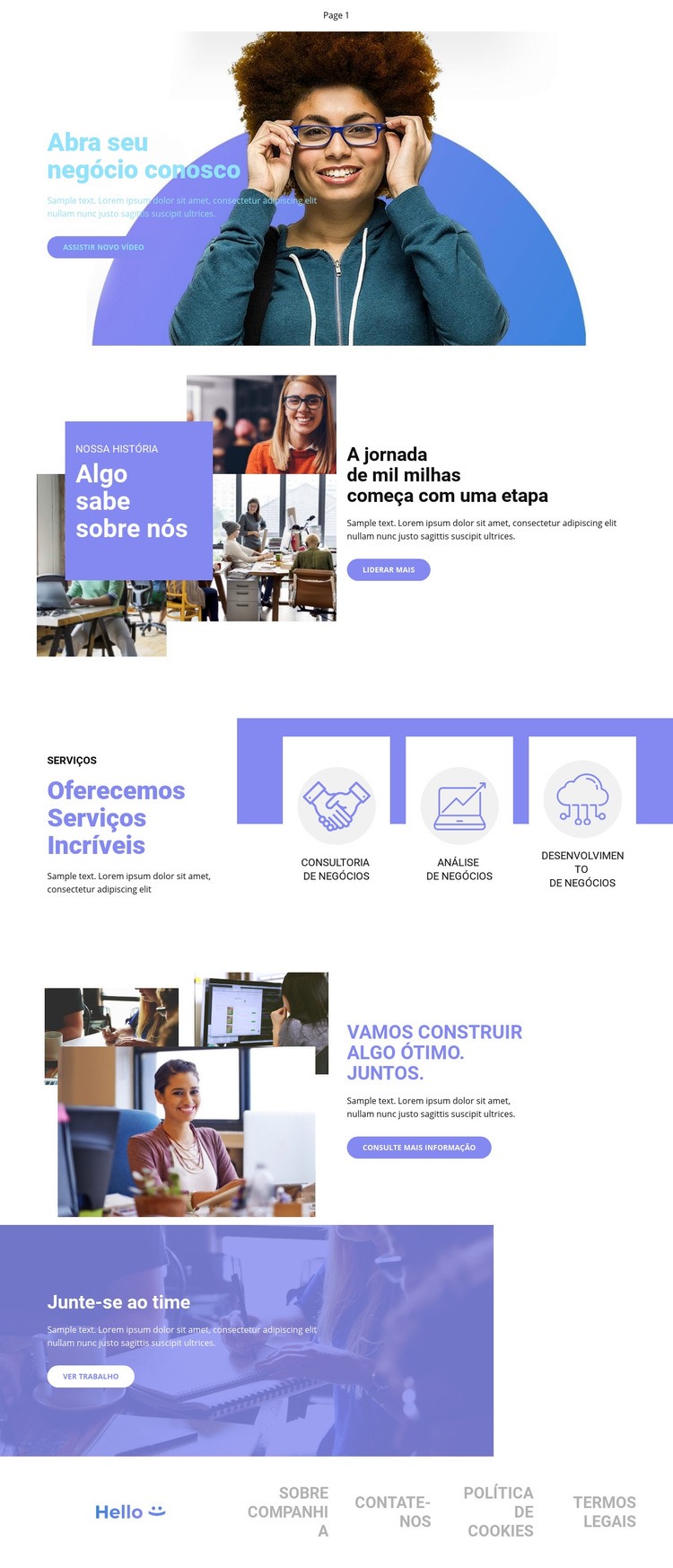 Abra seu negócio Design do site