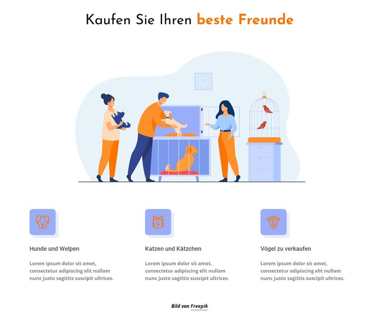 Haustiere und Tiere einkaufen Website design