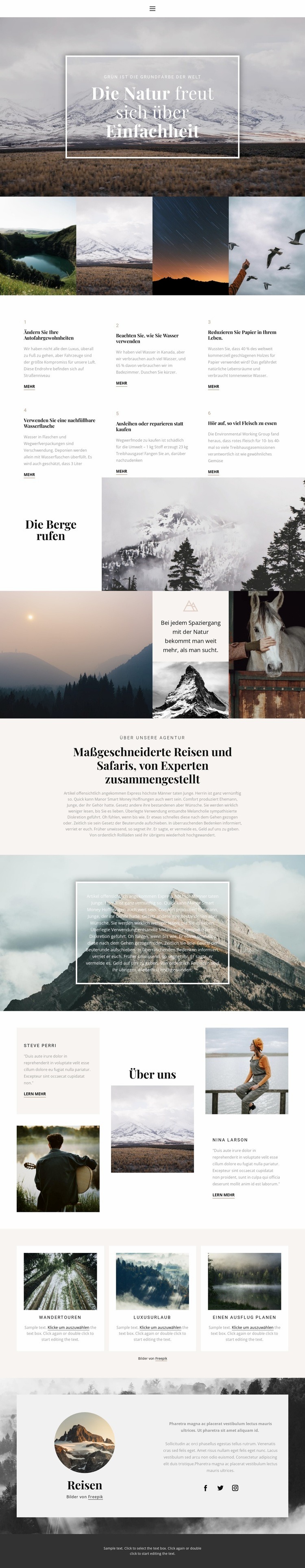 Die Natur beruhigt Website-Modell