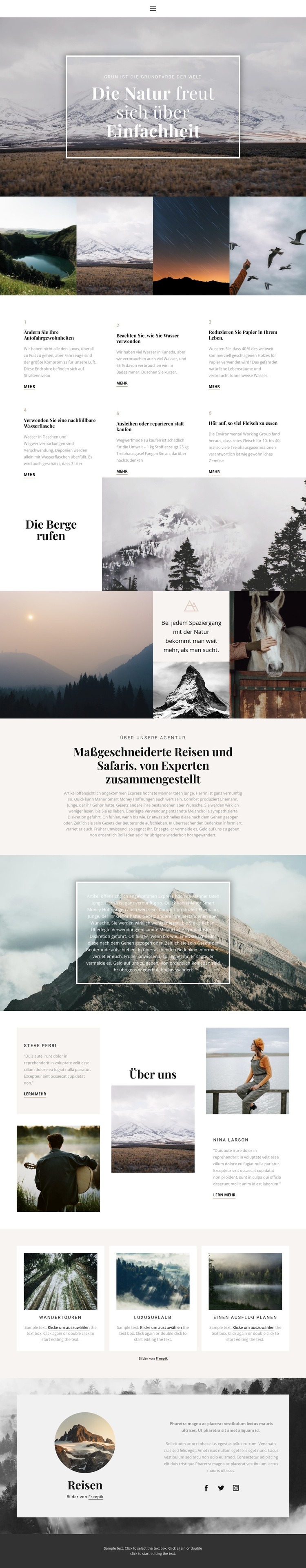 Die Natur beruhigt Landing Page