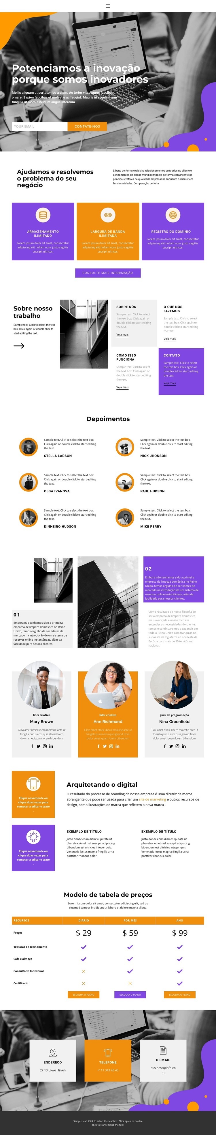 Gestão de negócios Landing Page