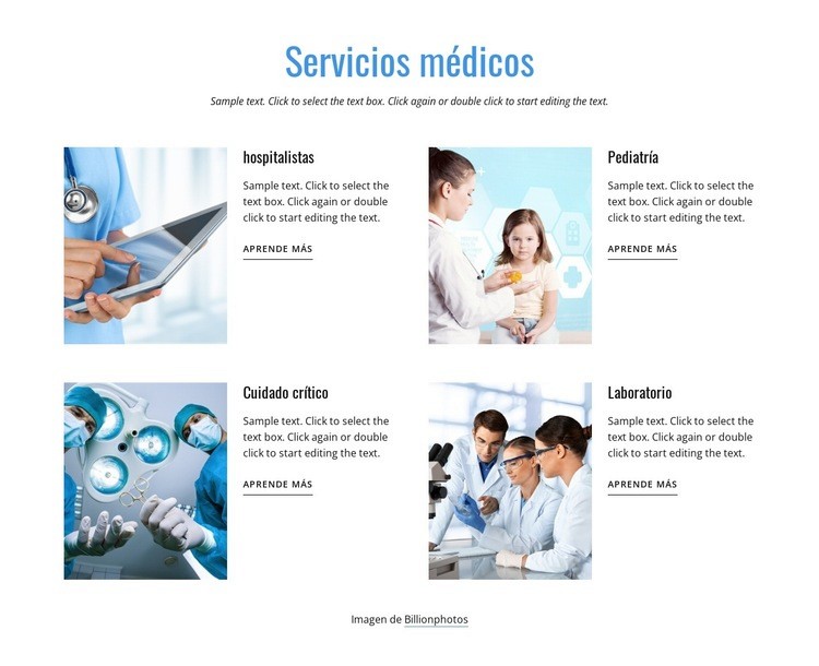 Nuestros servicios médicos Maqueta de sitio web