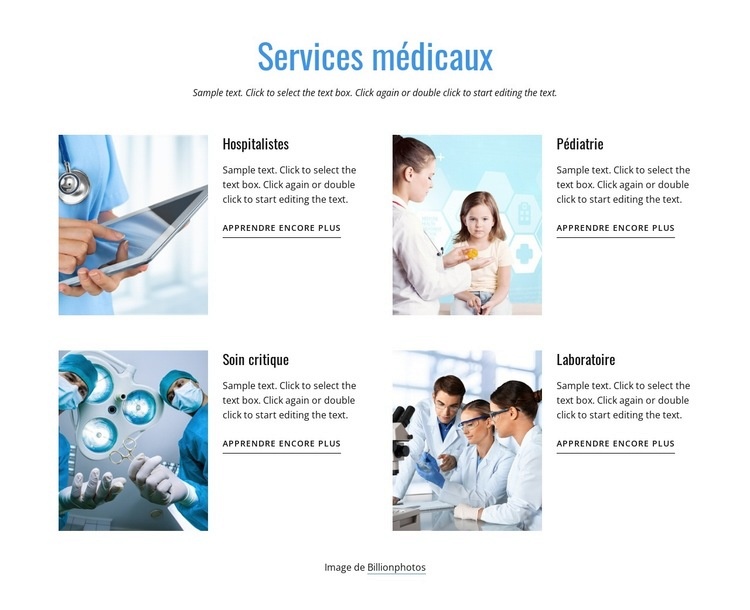 Nos services médicaux Maquette de site Web