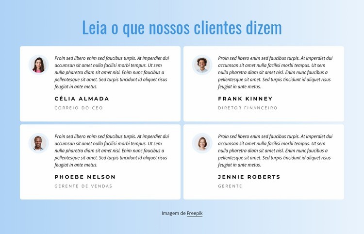 O que nossos clientes dizem sobre nosso trabalho Modelos de construtor de sites