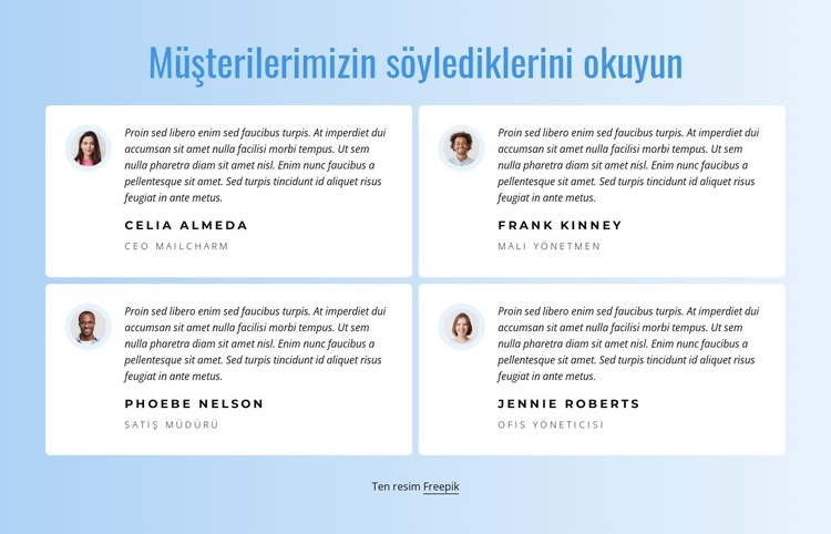 Müşterilerimizin çalışmalarımız hakkında söyledikleri Web Sitesi Şablonu