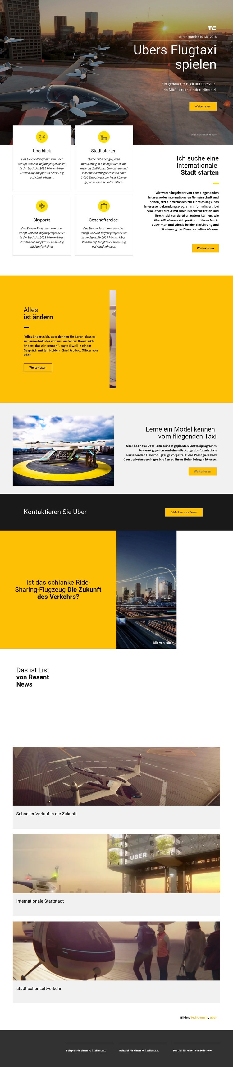 Ubers Lufttaxi-Spiel Eine Seitenvorlage