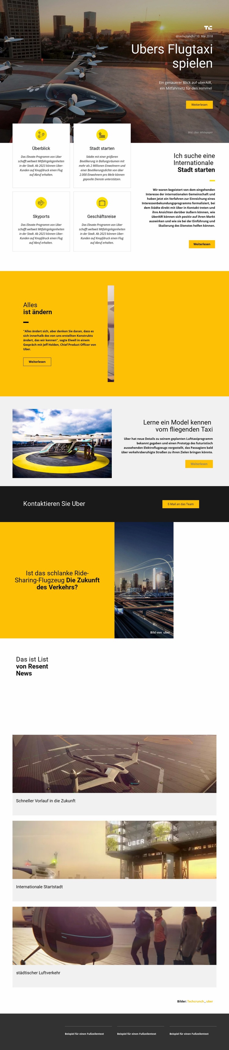 Ubers Lufttaxi-Spiel Landing Page