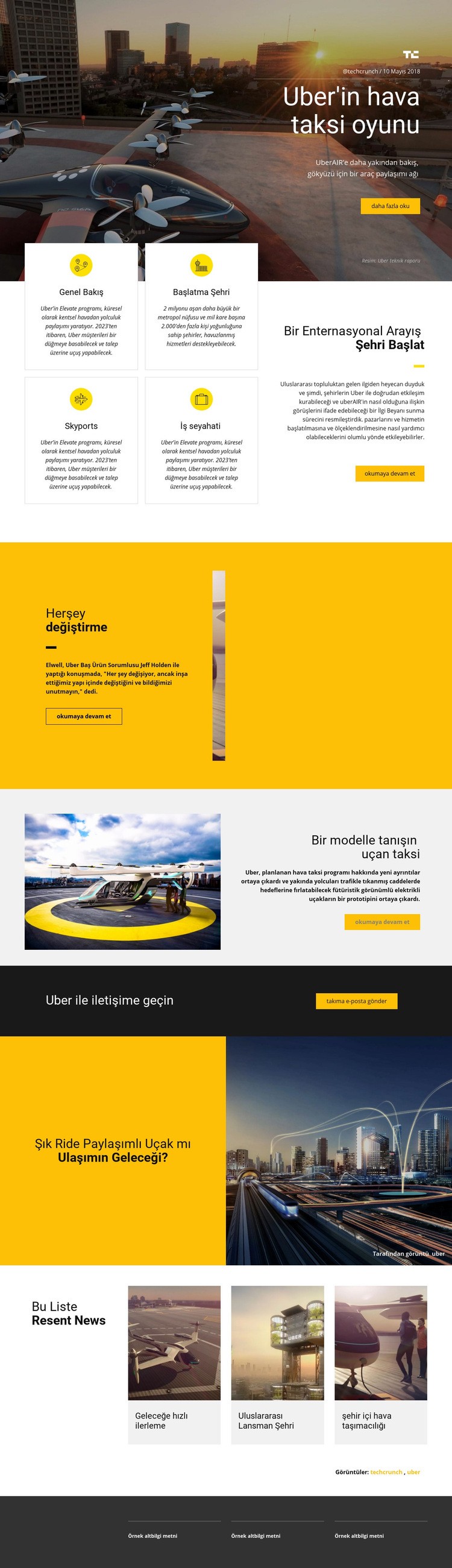 Uber'in Hava Taksisi Oyunu Web Sitesi Mockup'ı