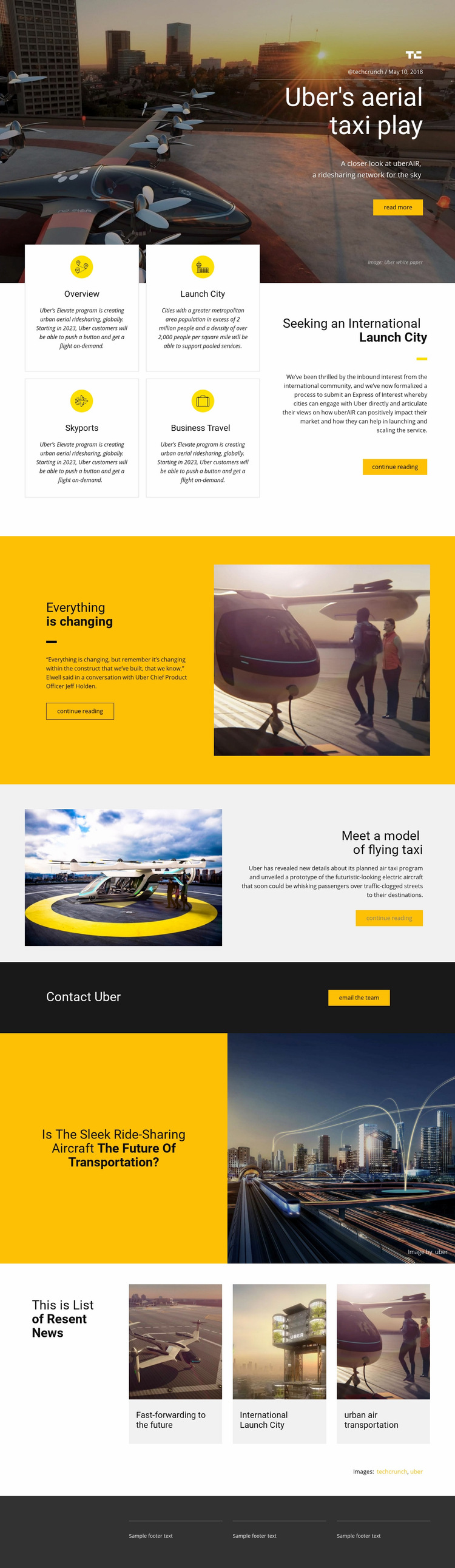 Uber's Aerial Taxi Play Web Page Design