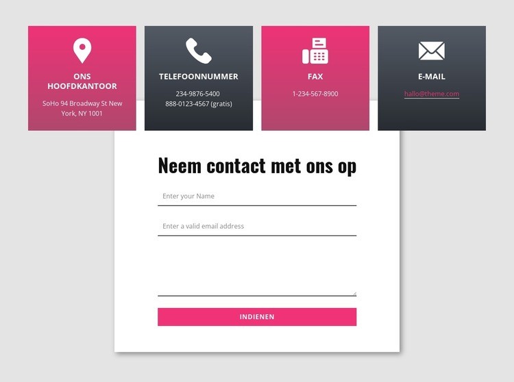 Contactformulier met overlappende rasterrepeater Bestemmingspagina