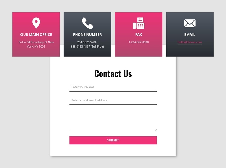 Contact form with overlapping grid repeater One Page Template
