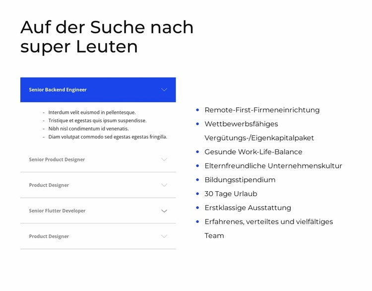 Akkordeon und Liste Joomla Vorlage