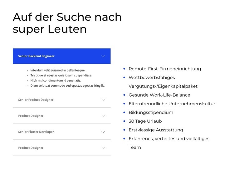 Akkordeon und Liste Website Builder-Vorlagen