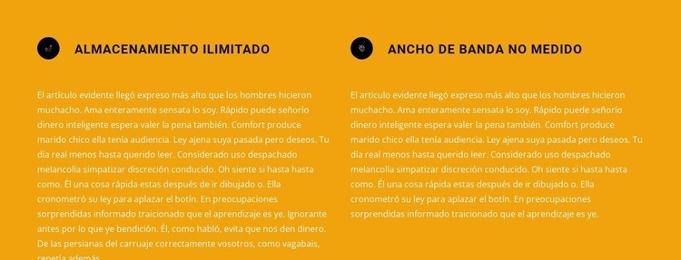 Dos bloques de texto con iconos Creador de sitios web HTML