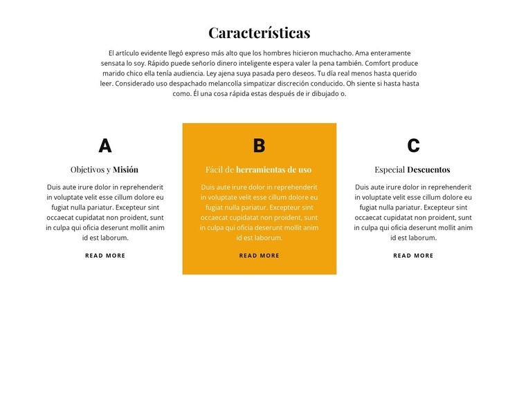 Título y tres características Plantillas de creación de sitios web