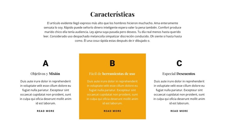 Título y tres características Plantilla CSS