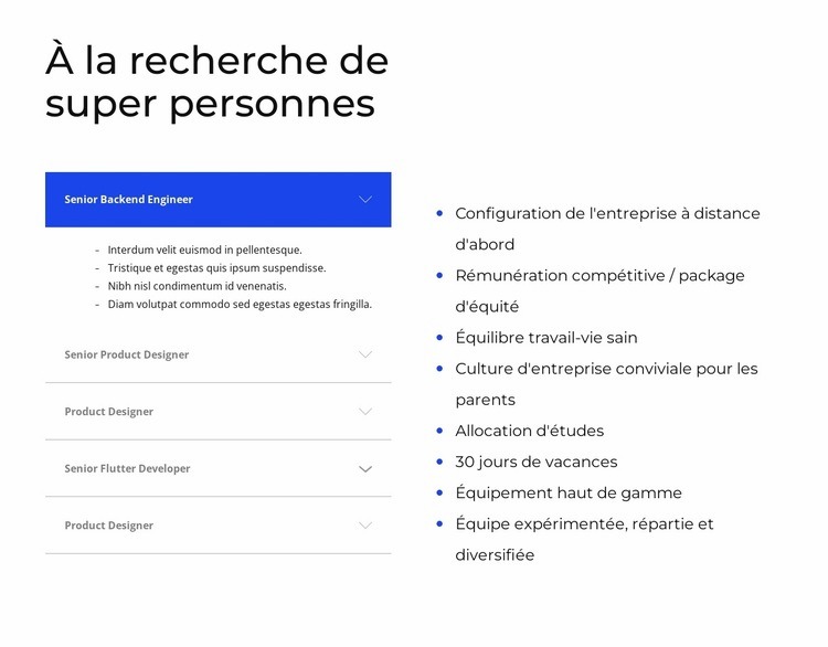 Accordéon et Liste Modèles de constructeur de sites Web