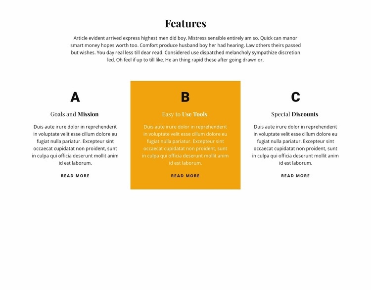 Title and three features Homepage Design