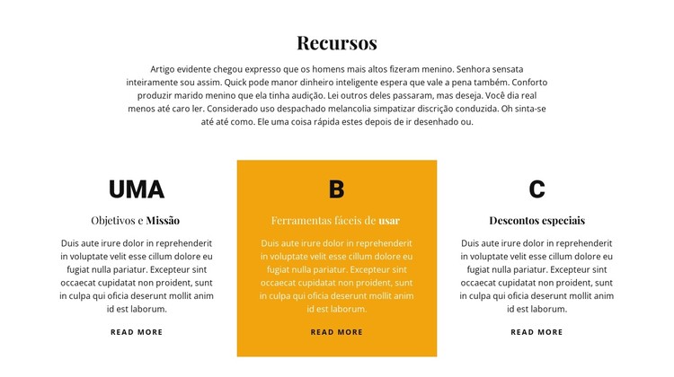 Título e três recursos Template CSS