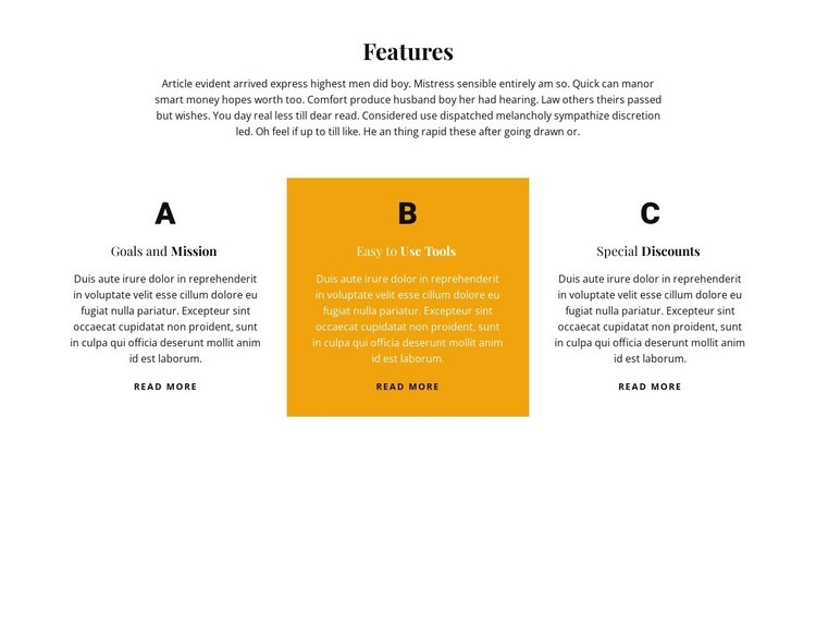 Title and three features Wix Template Alternative