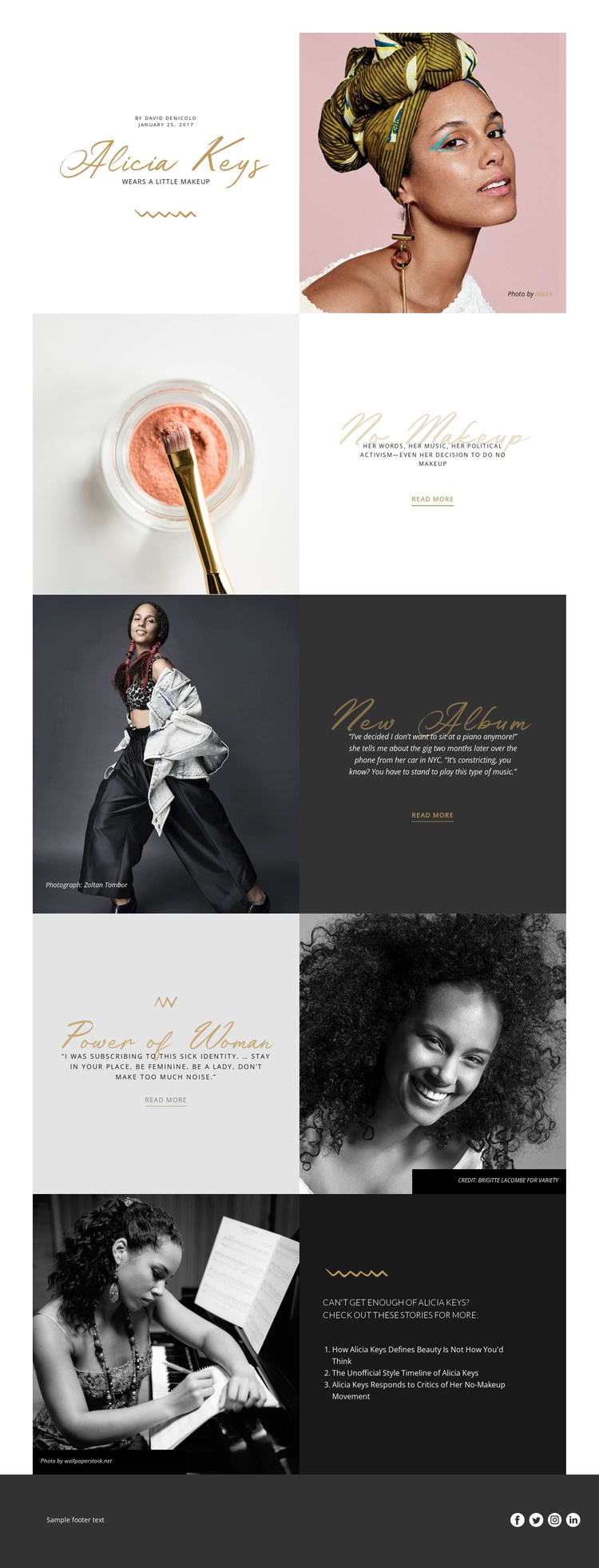 Alicia Keys One Page Template