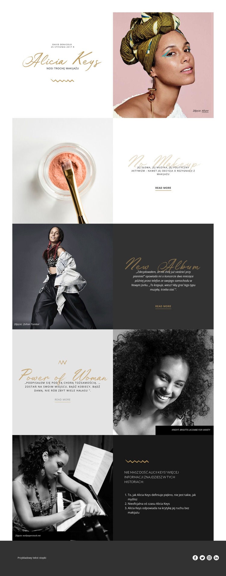 Alicia Keys Makieta strony internetowej