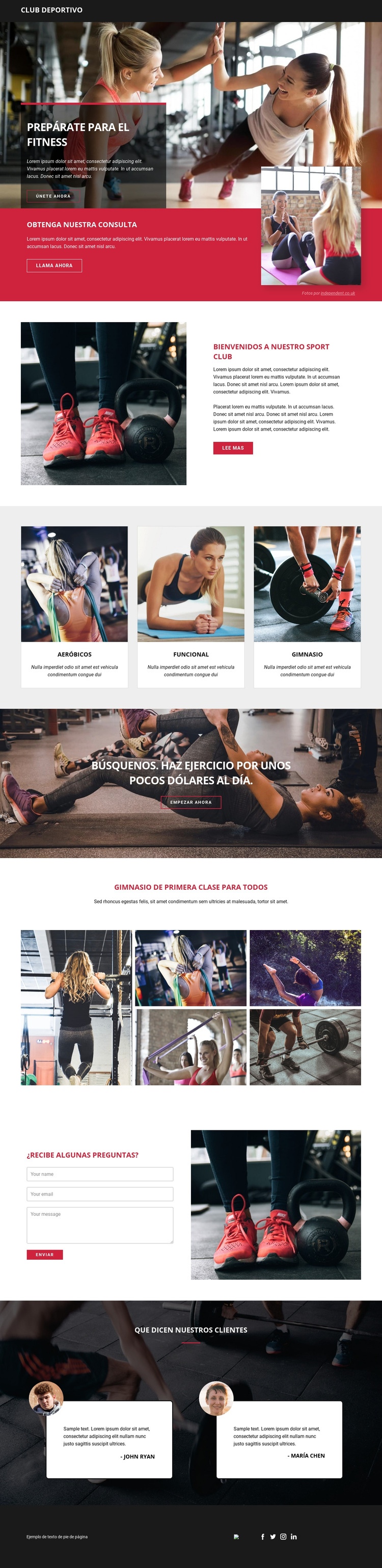 Listo para el fitness y los deportes Maqueta de sitio web