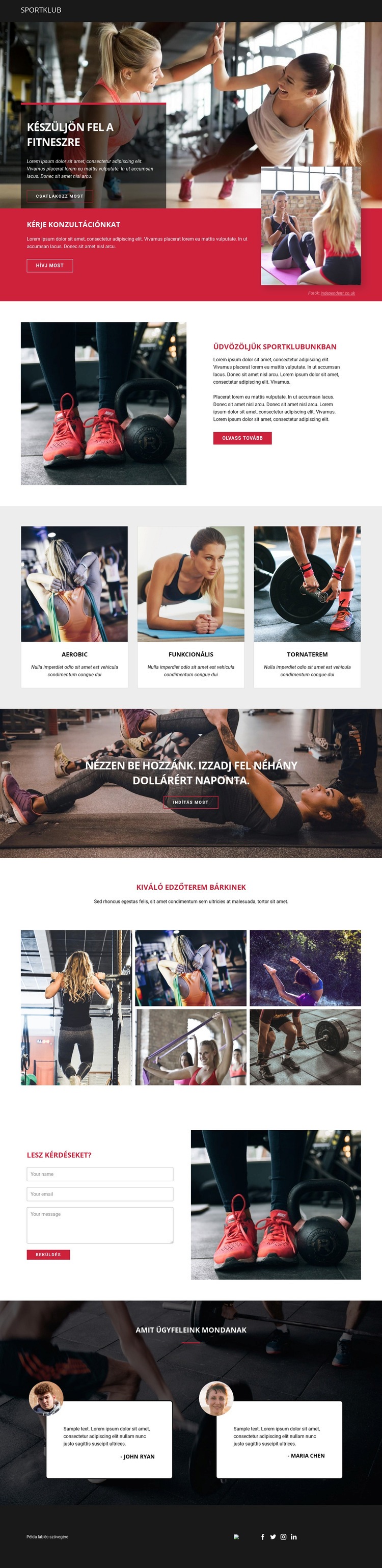 Készen áll a fitneszre és a sportra Weboldal tervezés