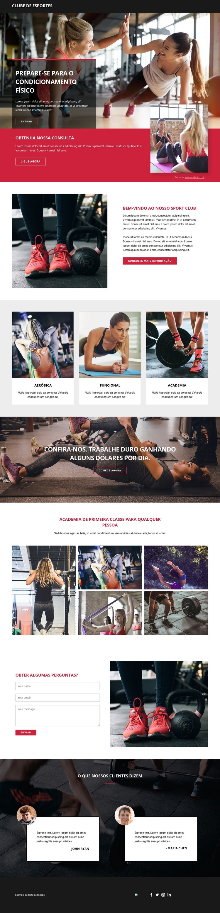 Pronto para fitness e esportes Design do site