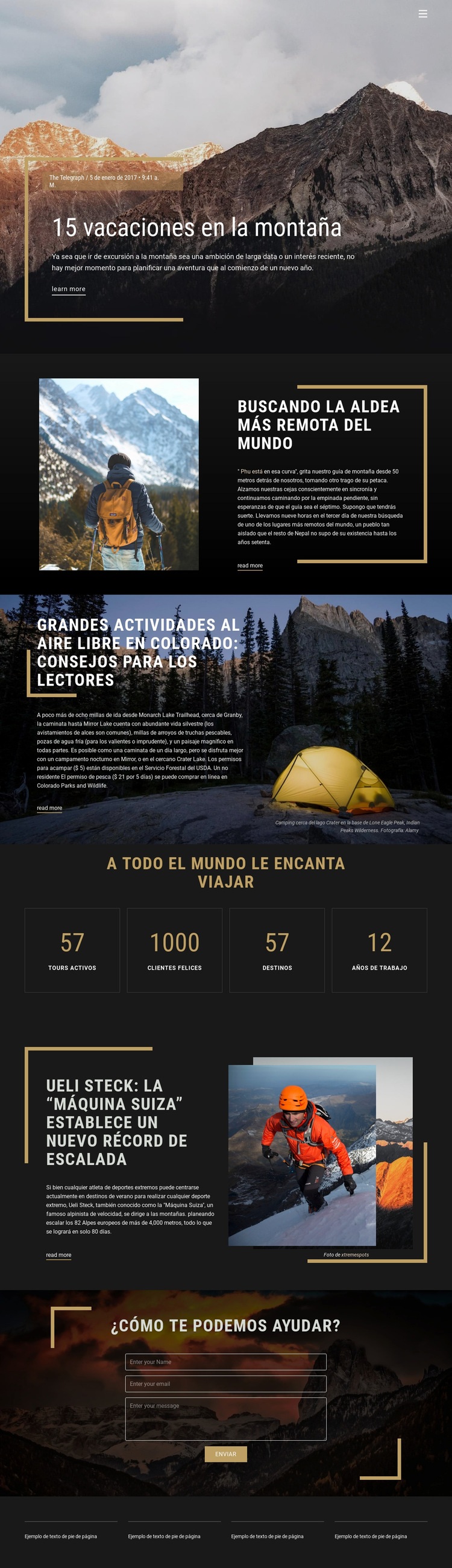 Vacaciones de montaña Creador de sitios web HTML